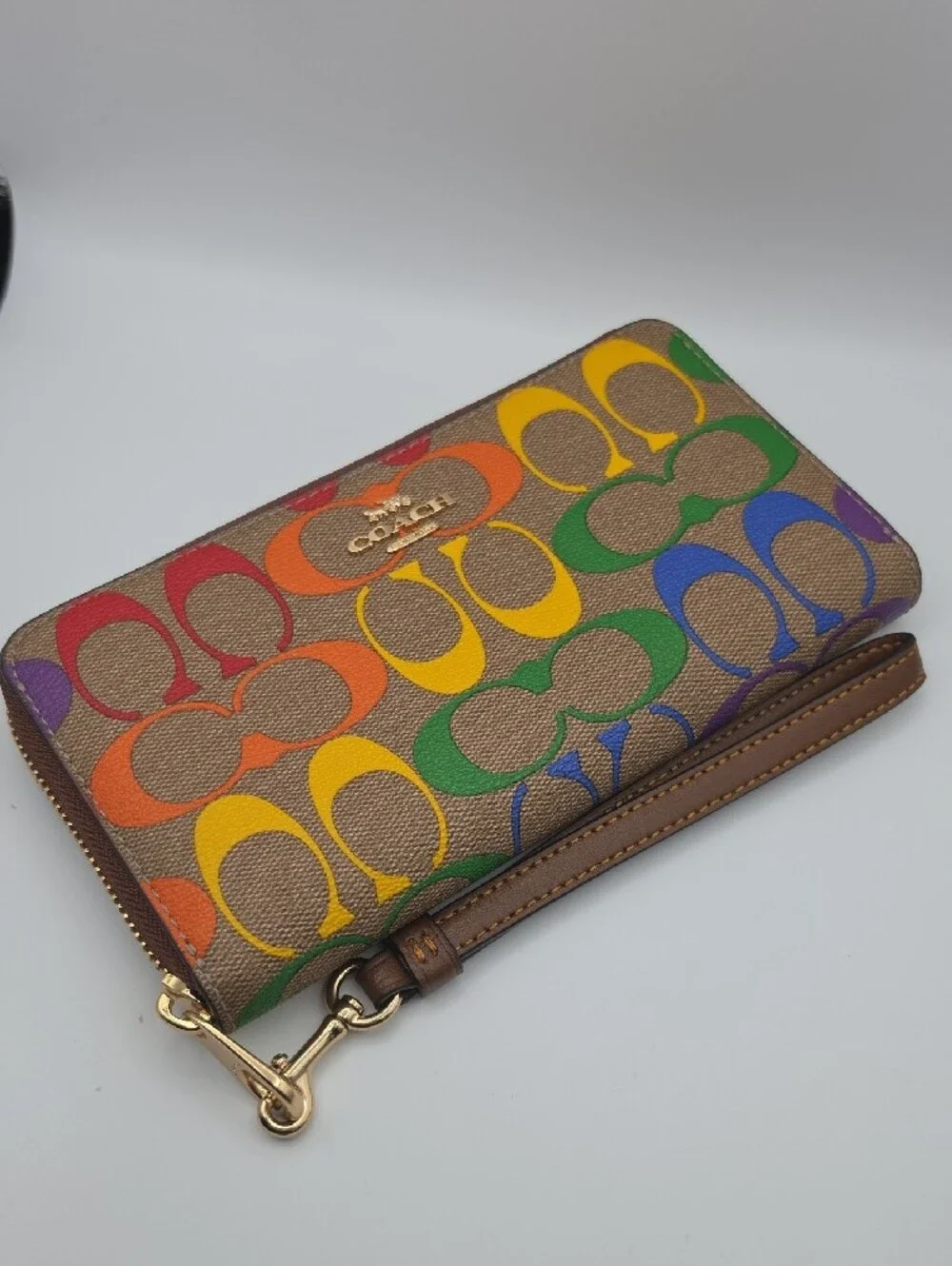 Coach Pride Brown Rainbow Signature Mono Zip Long Wallet/Wristlet (EUC)✨️🌈✨️